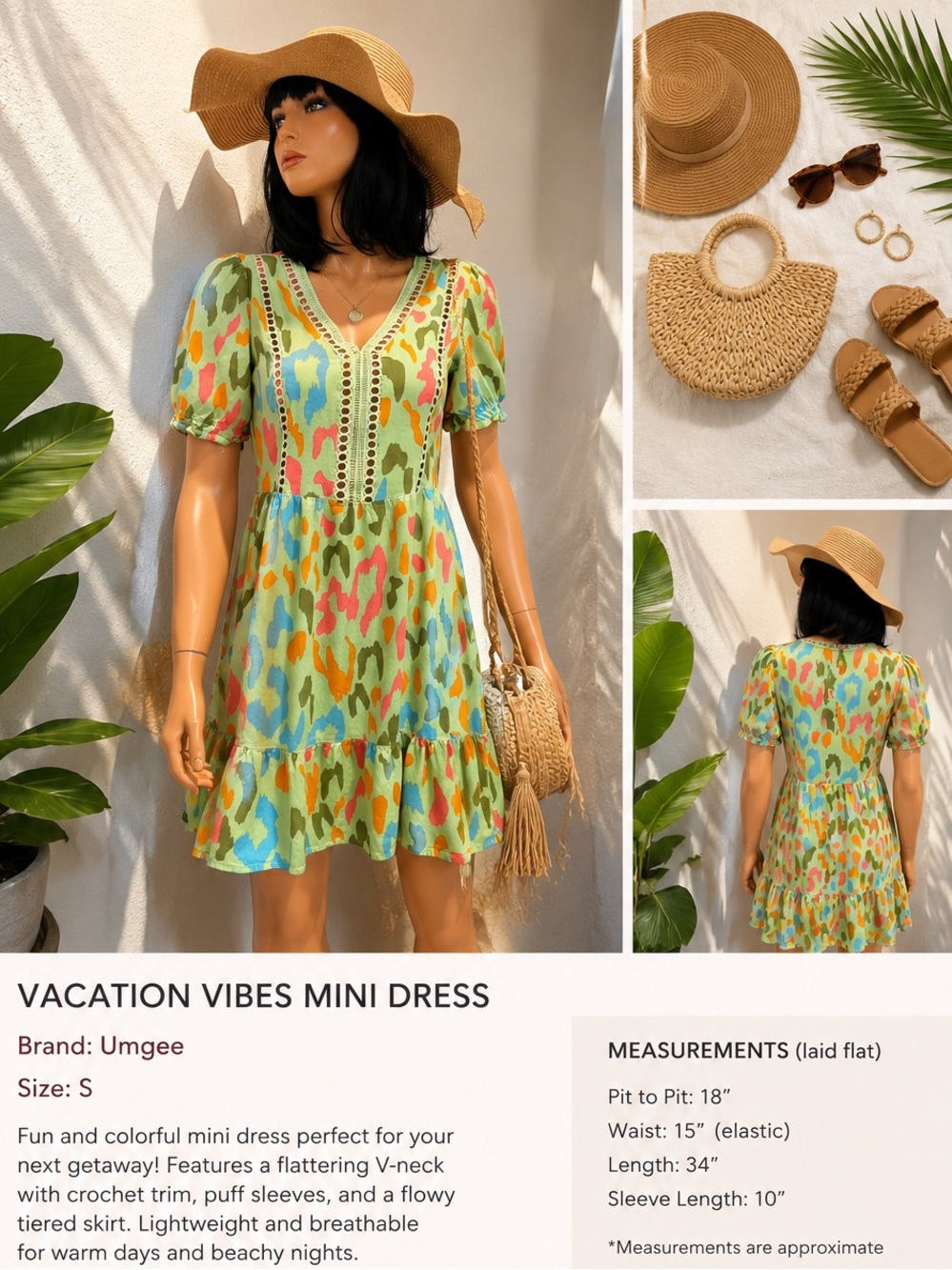V-Neck Short Mini Dress in Multicolor Print